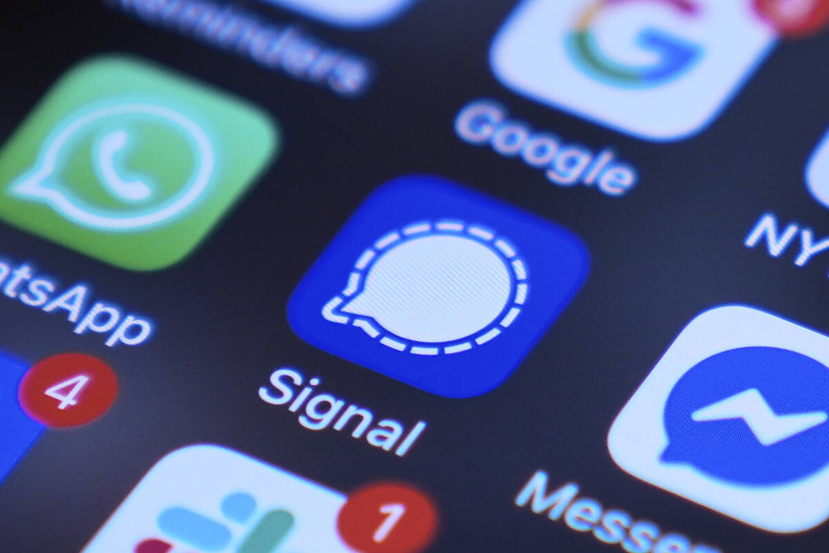 Signal app on a smartphone is seen on a mobile device screen Tuesday, March 25, 2025, in Chicag ...