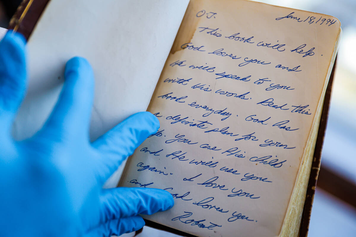 A letter written to O.J. Simpson by Robert Kardashian inside of a Bible that the lawyer gifted ...