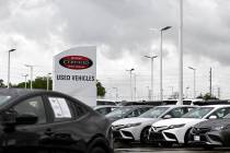 Used vehicles are seen at a Toyota dealership in Houston, Texas, on Thursday, March 27, 2025. ( ...