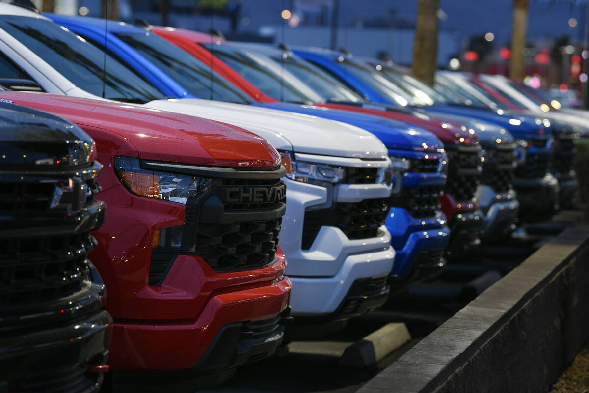 New trucks are seen at the Fairway Chevrolet dealership on Sahara Avenue Wednesday, March 5, 20 ...