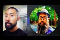 Police display photos of Paul Hyon Kim on a television screen during a press conference on Thur ...