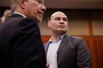 Cain Velasquez, right, appears for his arraignment with his attorney Edward Sousa at the Santa ...