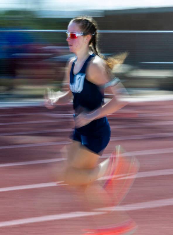 Coronado's Brooke-Lynn Miller leads the varsity girls 1600 meters race during the 2025 Las Vega ...