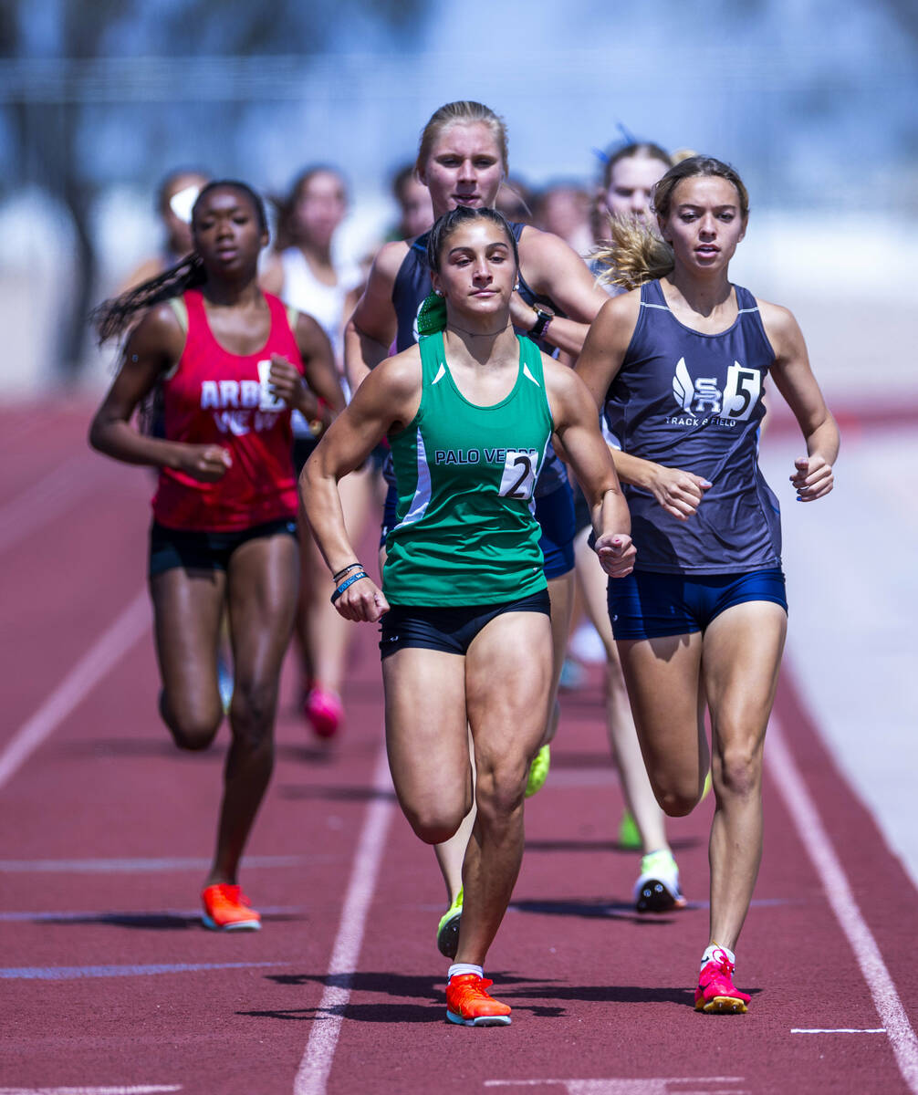 Palo Verde's Katelyn Johnson leads the pack in the varsity girls 800 meters race during the 202 ...