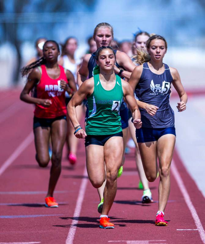 Palo Verde's Katelyn Johnson leads the pack in the varsity girls 800 meters race during the 202 ...