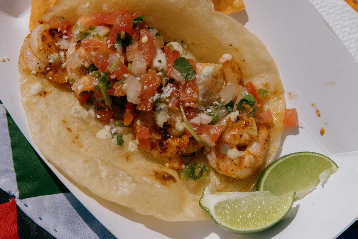 A shrimp puffy taco, served at Shawn’s Puffy Taco food truck during the Tacos and Tamale ...
