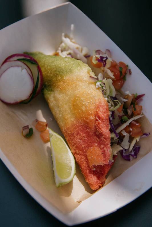 A fried quesadilla served at Saul’s Mexican food truck during the Tacos and Tamales Fest ...