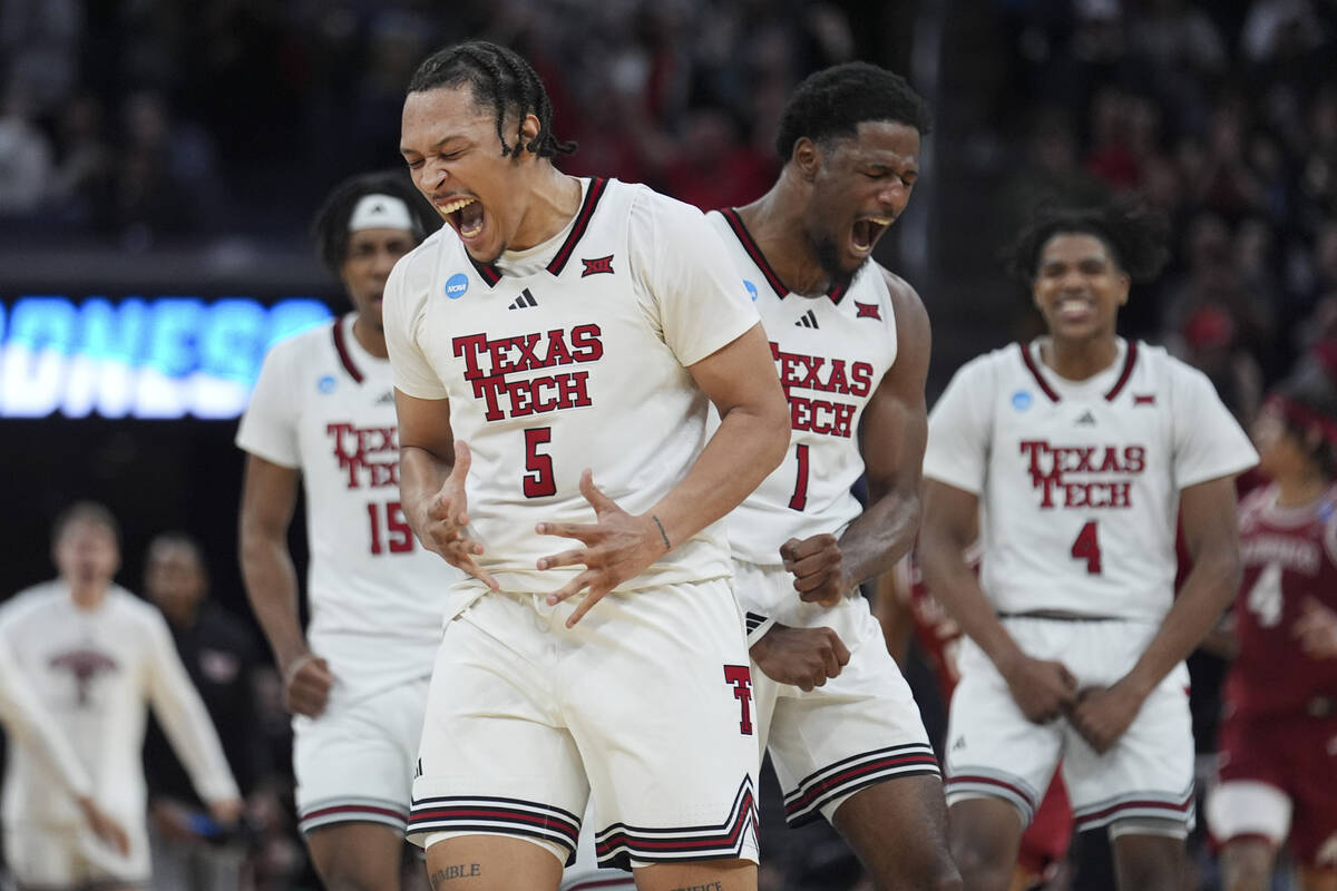 Texas Tech forward Darrion Williams (5) celebrates after making a 3-pointer during the second h ...