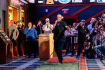 Former Major League great and Las Vegas native Greg Maddux throws out the first pitch at the th ...