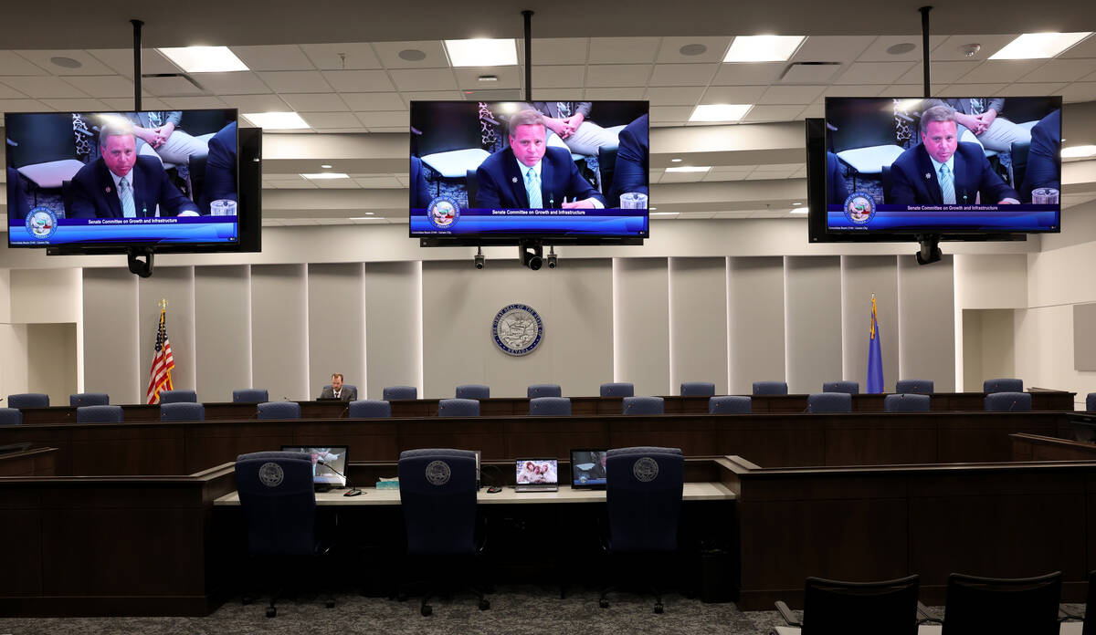 Clark County Sheriff Kevin McMahill testifies in favor of a traffic camera bill during Senate G ...