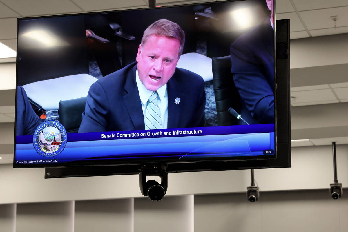 Clark County Sheriff Kevin McMahill testifies in favor of a traffic camera bill during Senate G ...