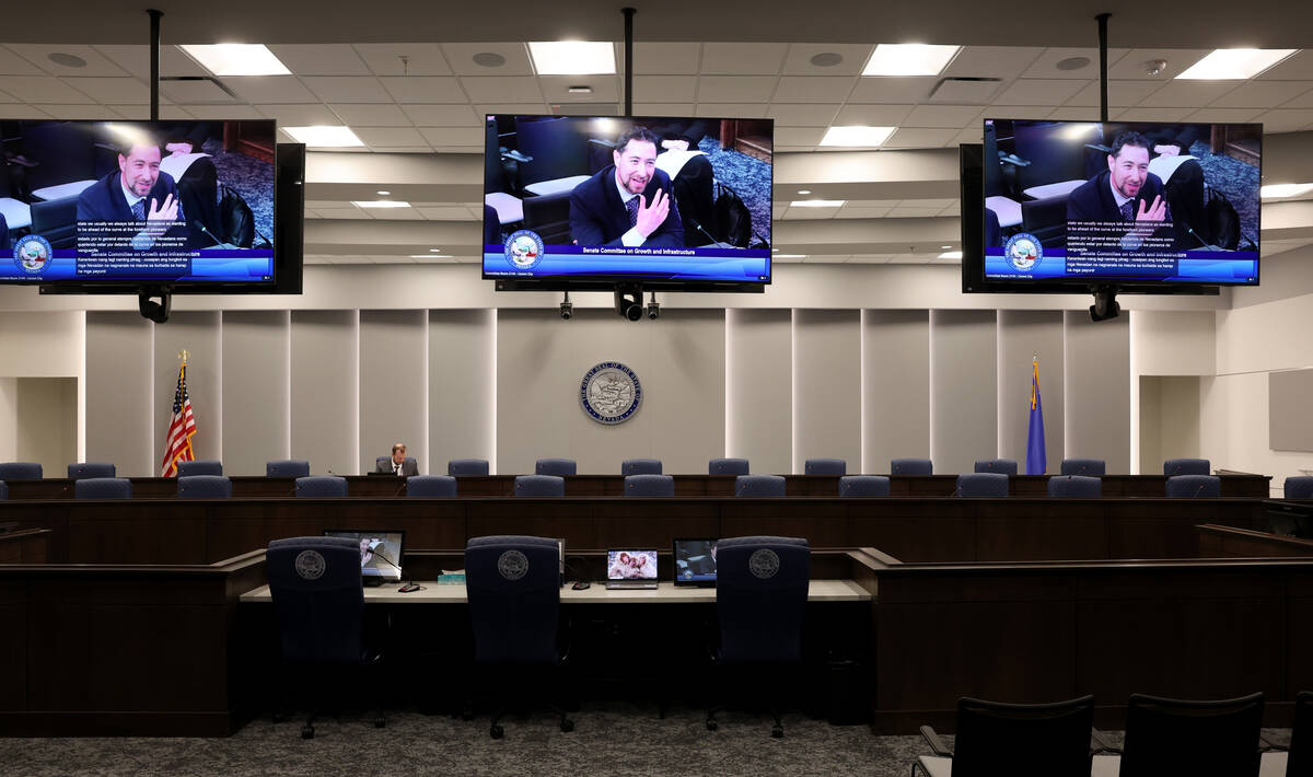Clark County Commissioner Michael Naft testifies during a hearing for Senate Bill 415 at a Sena ...