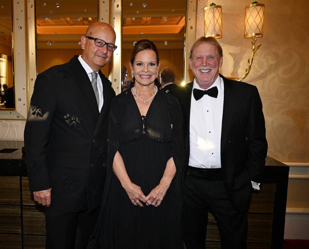 John Mangan, Beth Barbre and Mark Davis attend the Nevada Ballet Theatre's Black & White Ball a ...