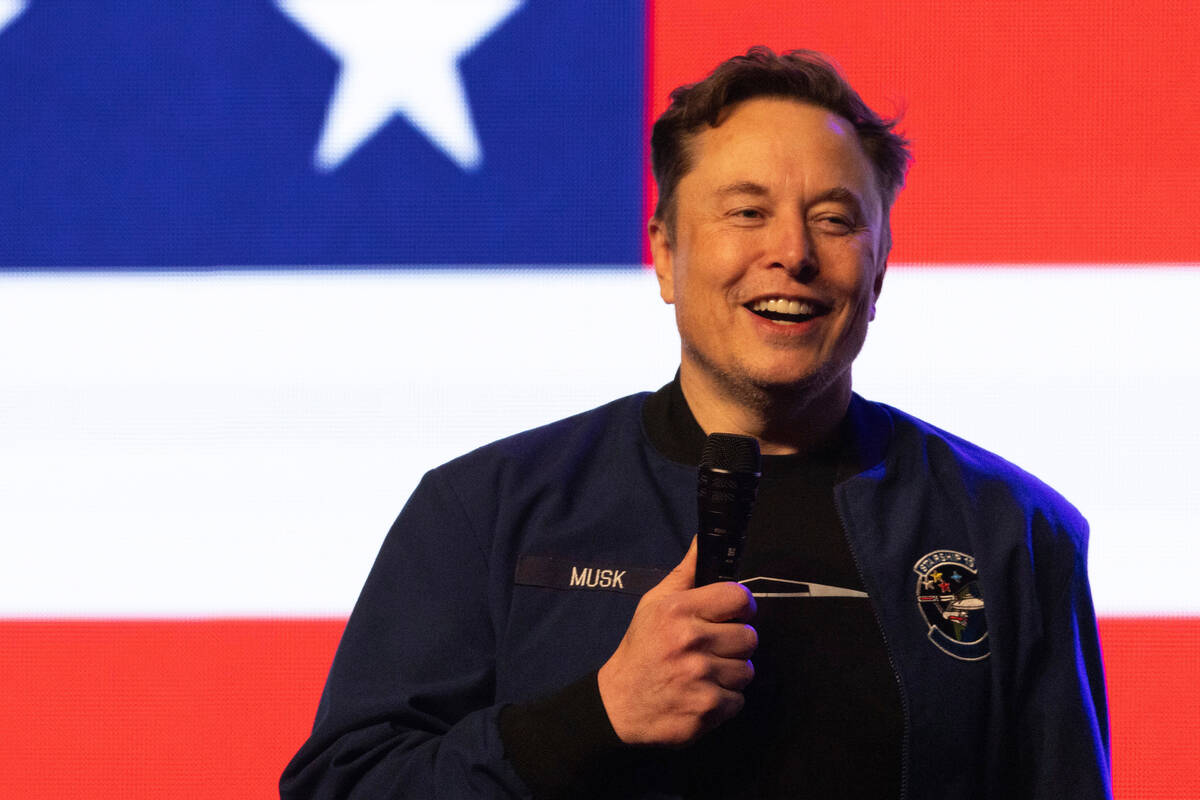 Elon Musk speaks during a town hall Sunday, March 30, 2025, in Green Bay, Wis. (AP Photo/Jeffre ...
