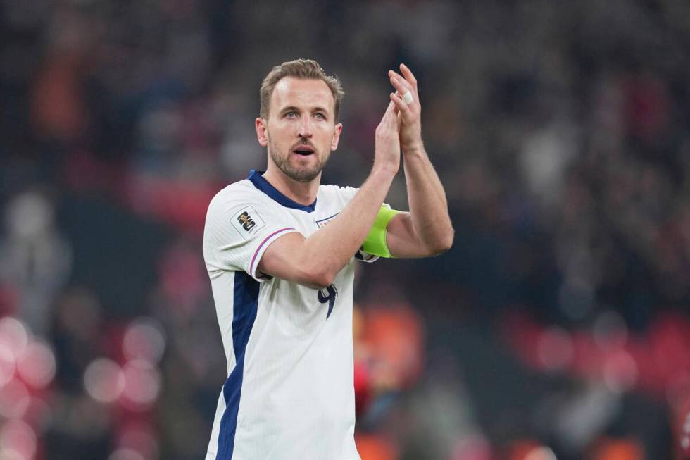 England's Harry Kane applauds fans at the end of a World Cup qualifying soccer match between En ...
