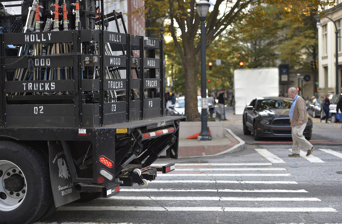 Film Crews work on the movie with the working title, "Ant-Man," Tuesday, Nov. 4, 2014 ...