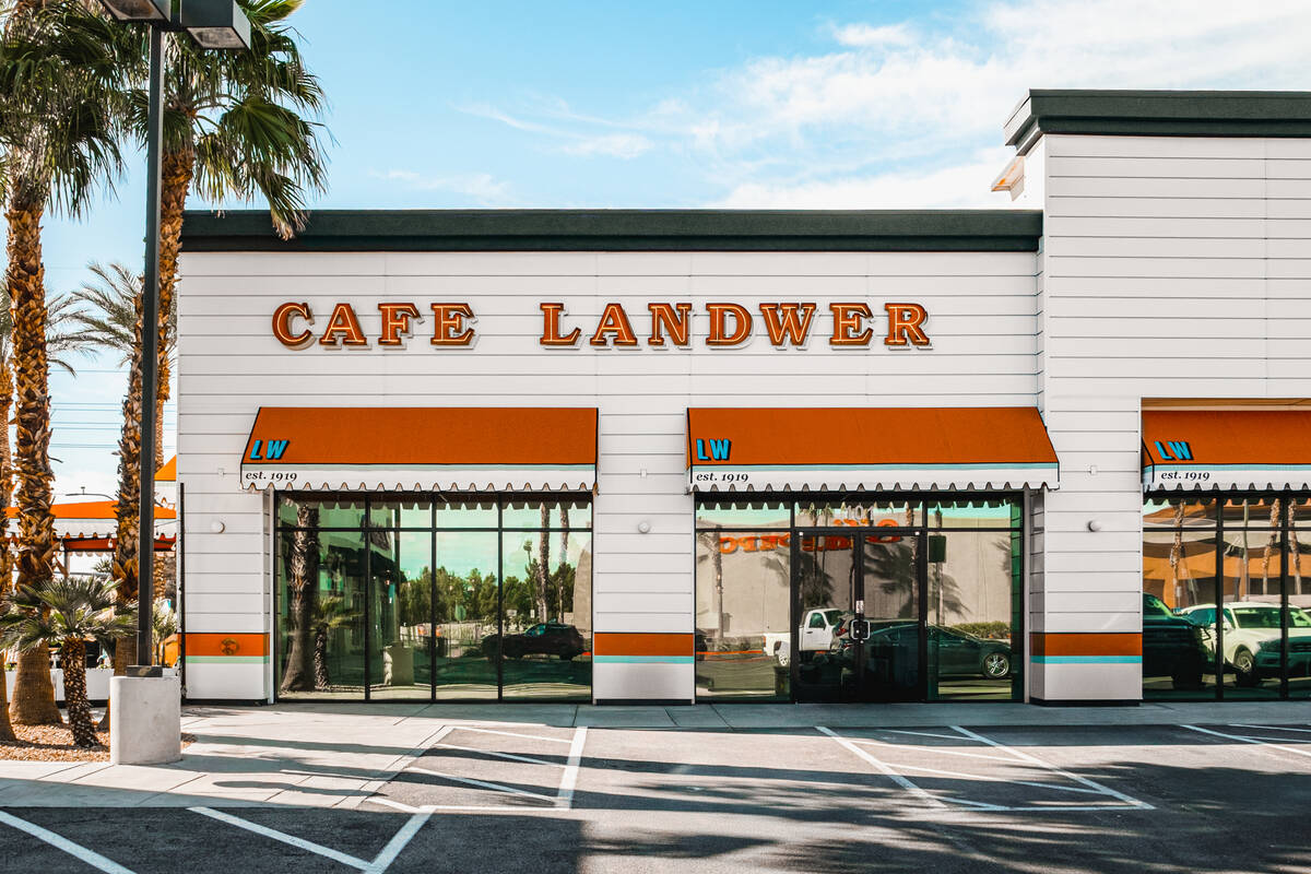 The entrance to Cafe Landwer, the new Israeli and Mediterranean restaurant as of spring 2025 in ...