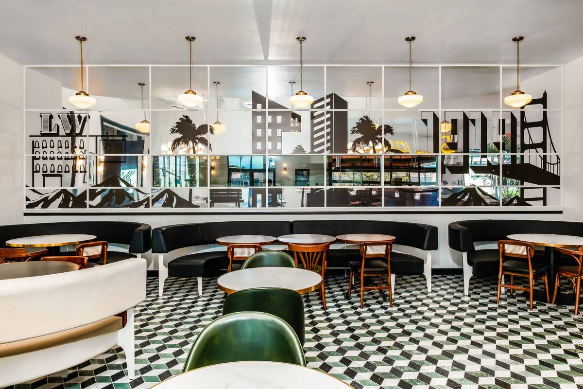 The dining room at Cafe Landwer, the new Israeli and Mediterranean restaurant as of spring 2025 ...