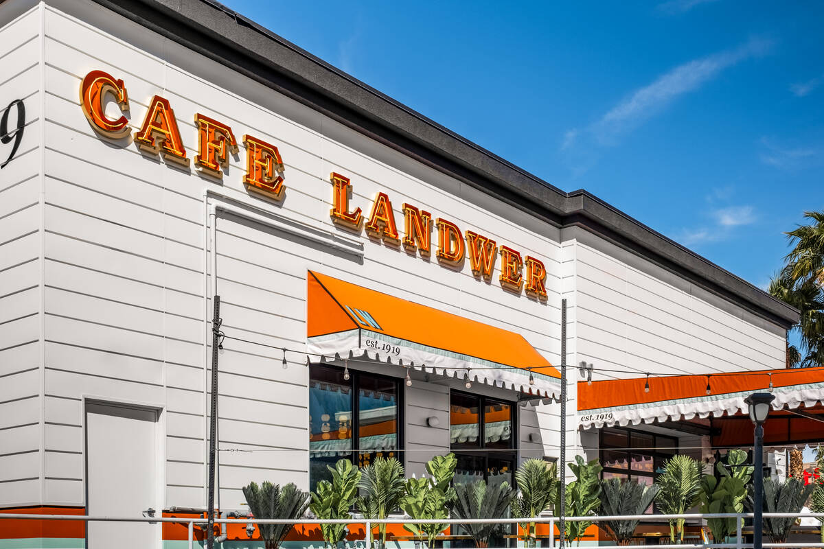 The terrace at Cafe Landwer, the new Israeli and Mediterranean restaurant as of spring 2025 in ...