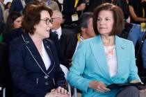 U.S. Sens. Jacky Rosen, left, and Catherine Cortez Masto attend the groundbreaking ceremony of ...