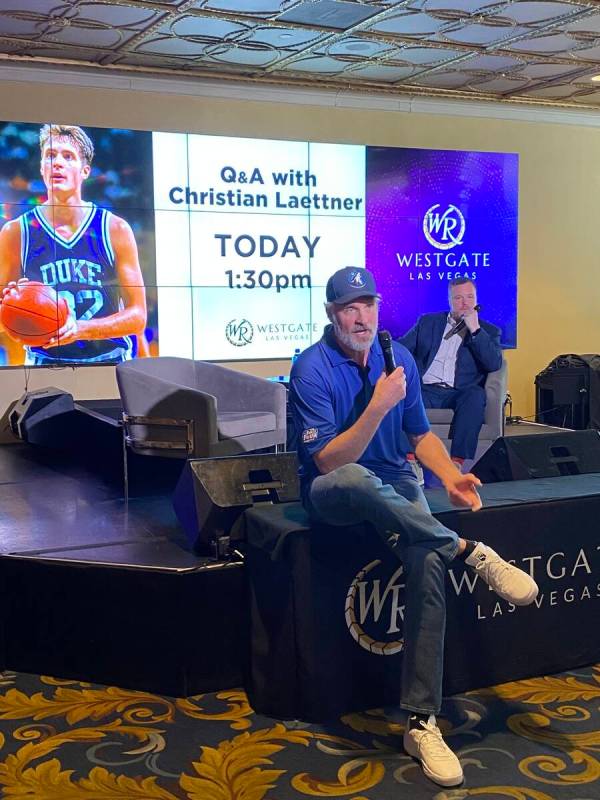 Former Duke standout Christian Laettner answers questions Saturday, March 29, 2025, at Westgate ...
