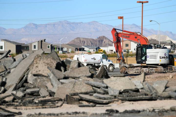 Asphalt is seen piled up as the Joker’s Wild casino begins to make way for Cadence Cross ...