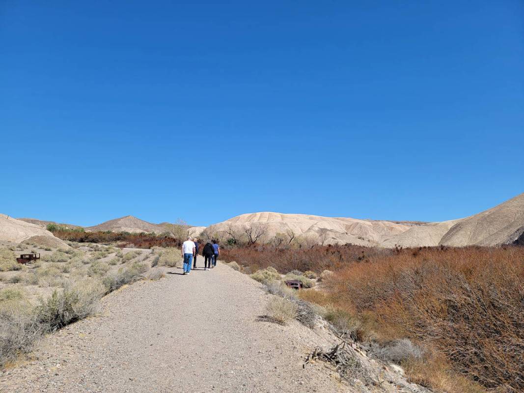 Hikers make their way back to China Ranch Date Farm along the packed-dirt trail following Willo ...
