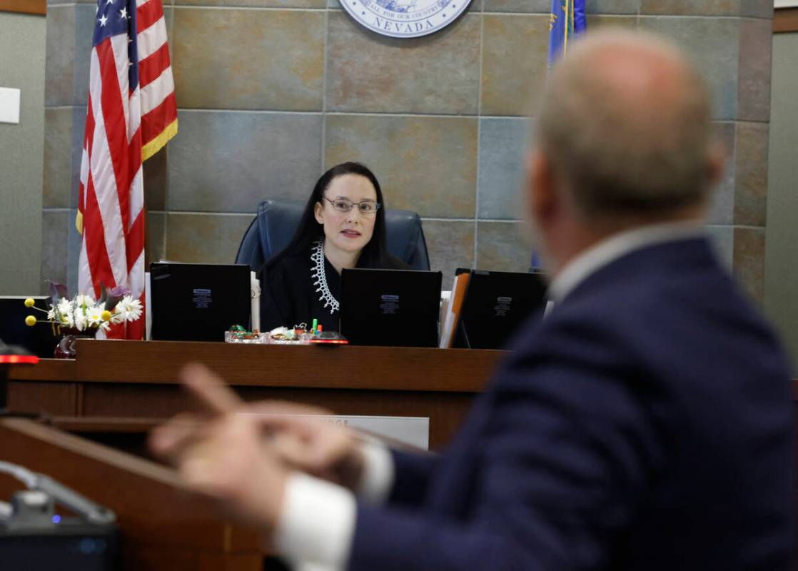 Judge Nadia Krall listens as Marc DiGiacomo, a prosecutor, addresses the court during a hearin ...
