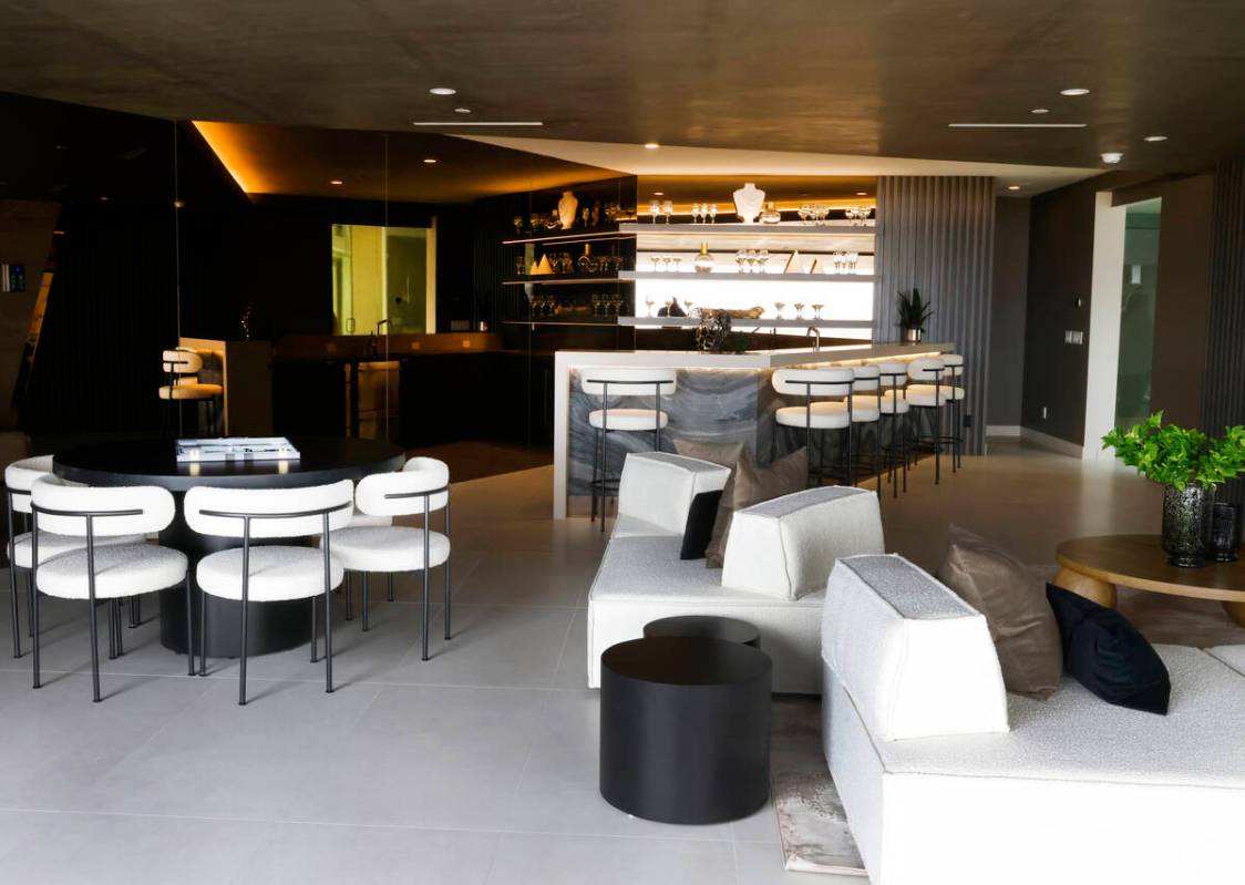 A media room at Blue Heron's new home at 8 Chisel Crest Court is seen, on Friday, March 29, 202 ...