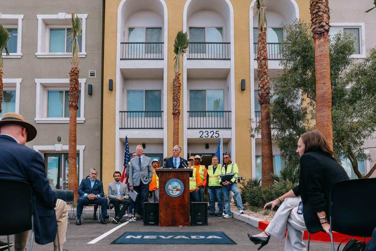 Nevada Governor Joe Lombardo speaks about his affordable housing bill, Assembly Bill 540, durin ...