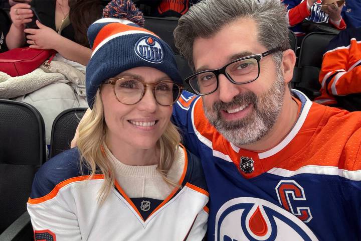 Las Vegas comedy hypnotist Marc Savard and his wife, Kate, are shown at Rogers Place in Edmonto ...