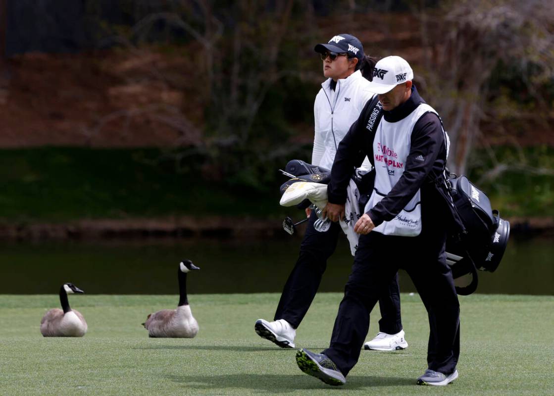 Auston Kim of the USA walks to the ninth hole during the first round of the LPGA T-Mobile Match ...