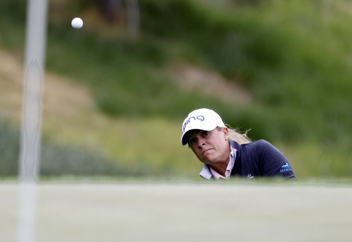 Stephanie Kyriacou of Australia watches her drive to the second hole during the first round of ...