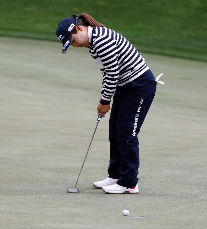 Nasa Hataoka of Japan watches her putt to the second hole during the first round of the LPGA T- ...