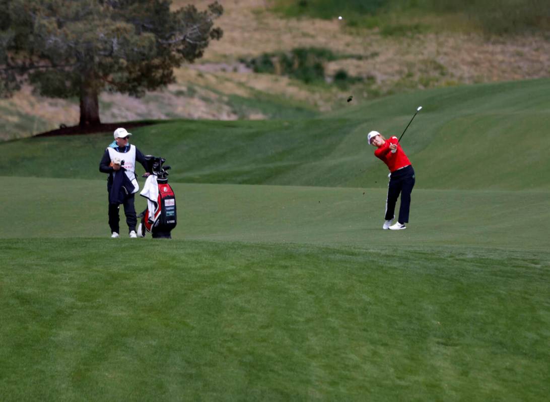 Ayaka Furue of Japan shots from the fairway during the first round of the LPGA T-Mobile Match P ...