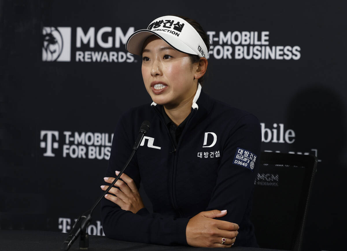 Yealimi Noh of the USA addresses the media after participating in the first round of the LPGA T ...