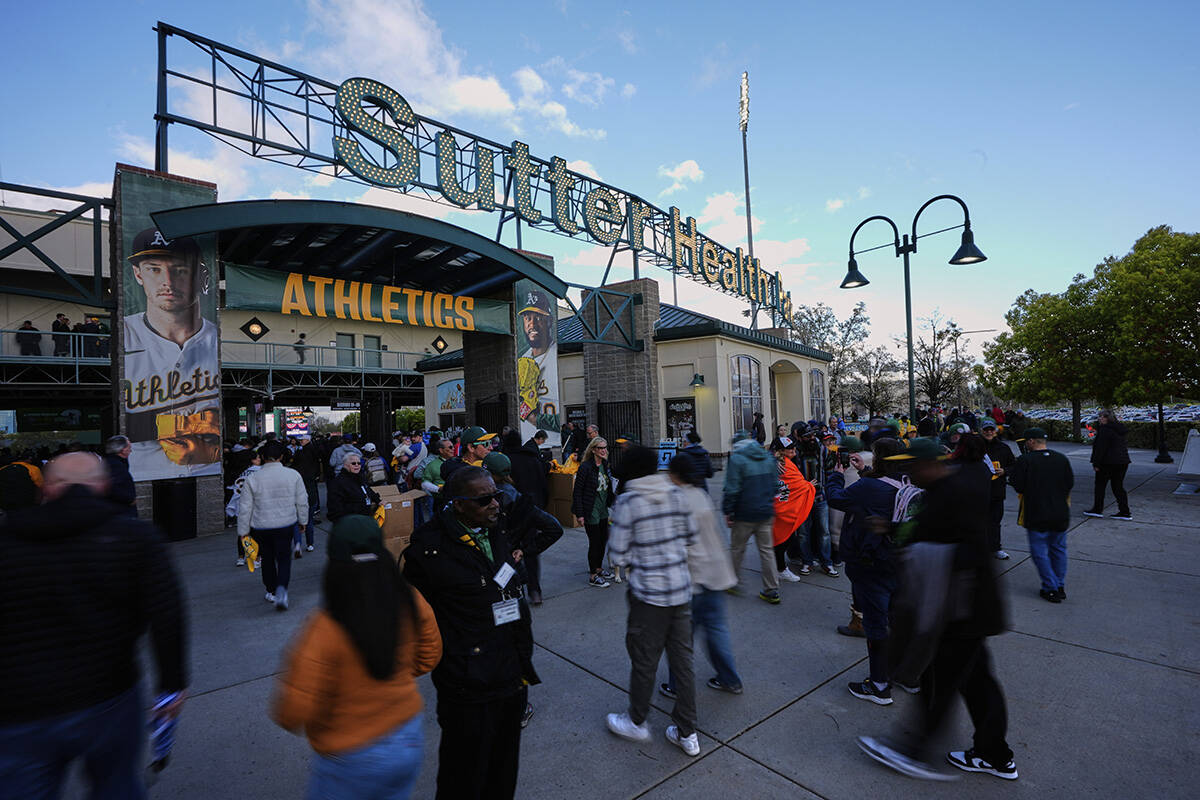 Fans arrive at Sutter Health Park for a baseball game between the Athletics and the Chicago Cub ...