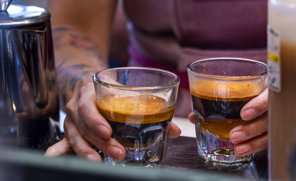 Barista Selka Bethel readies espresso for pouring at Mothership Coffee Roasters as they are cur ...