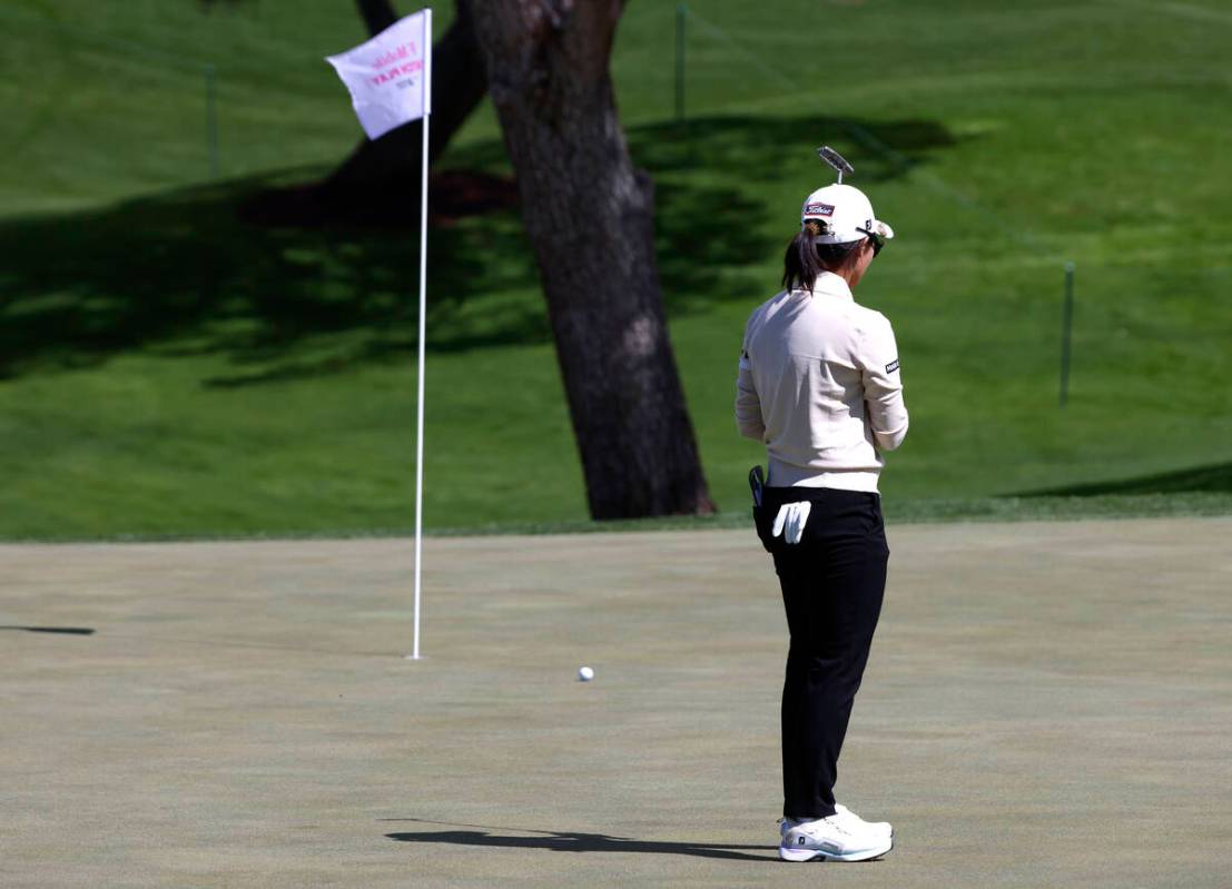 Jin Hee Im of Korea reacts to a missed putt during the second round of the LPGA T-Mobile Match ...