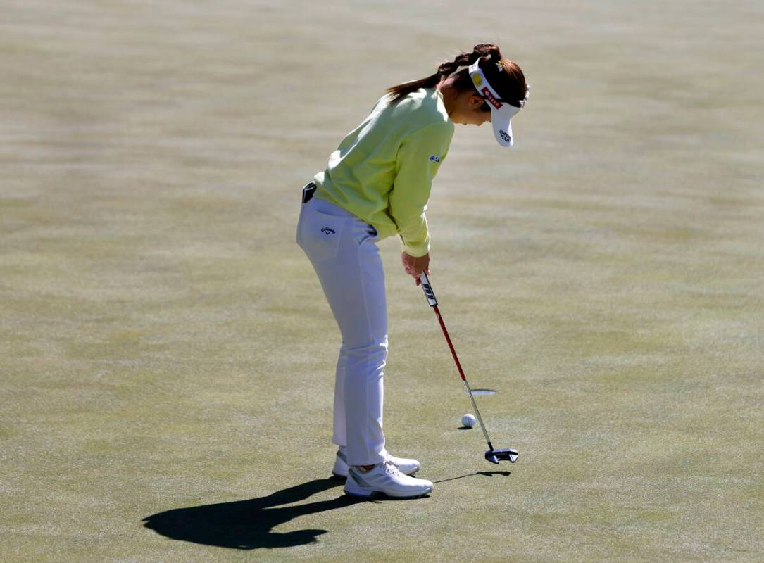 Yuna Nishimura of Japan watches her missed putt during the second round of the LPGA T-Mobile Ma ...