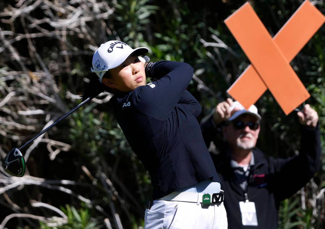 Ruoning Yin of China watches her tee drive during the second round of the LPGA T-Mobile Match P ...