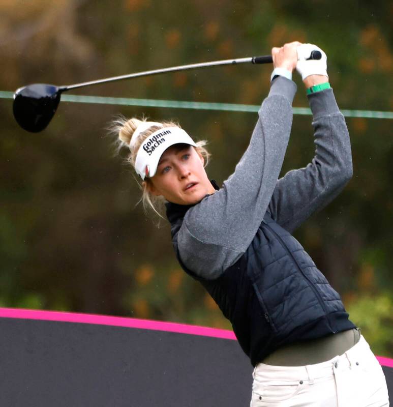 Nelly Korda of the USA watches her tee drive during the second round of the LPGA T-Mobile Match ...