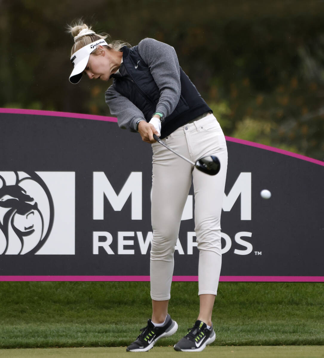 Nelly Korda of the USA hits her tee shot during the second round of the LPGA T-Mobile Match Pla ...