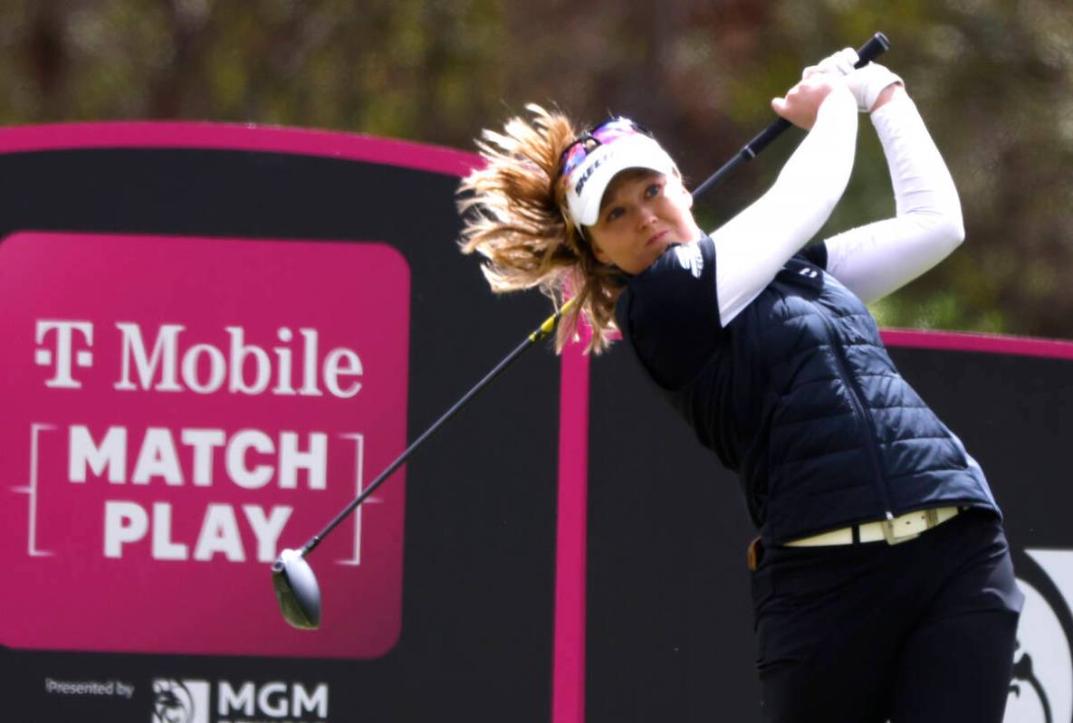 Brooke Henderson of Canada watches her tee drive during the second round of the LPGA T-Mobile M ...
