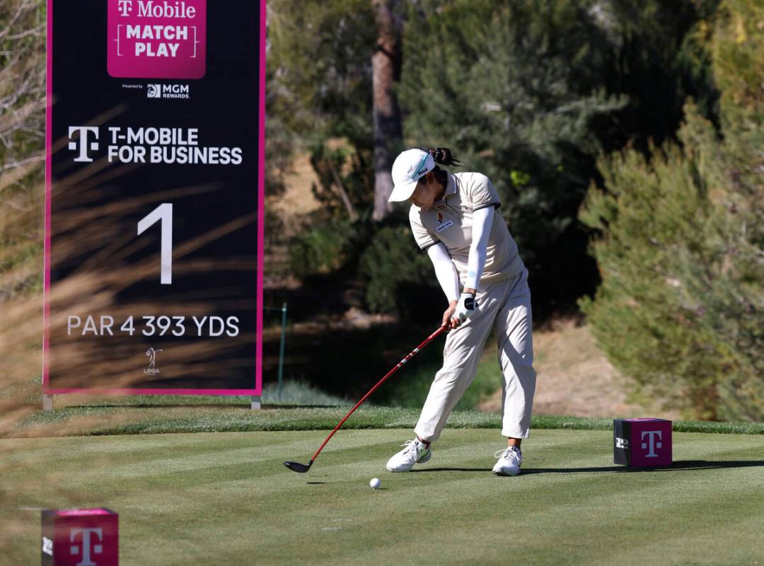 Mi Huang Lee of Korea hits her tee shot during the second round of the LPGA T-Mobile Match Play ...