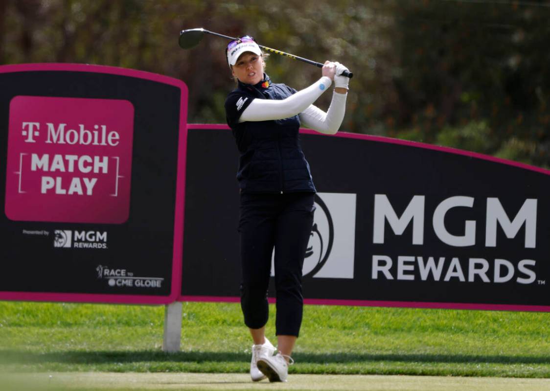 Brooke Henderson of Canada watches her tee drive during the second round of the LPGA T-Mobile M ...