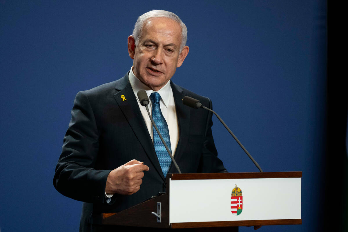 Israeli Prime Minister Benjamin Netanyahu speaks during a press statement at the Carmelite Mona ...