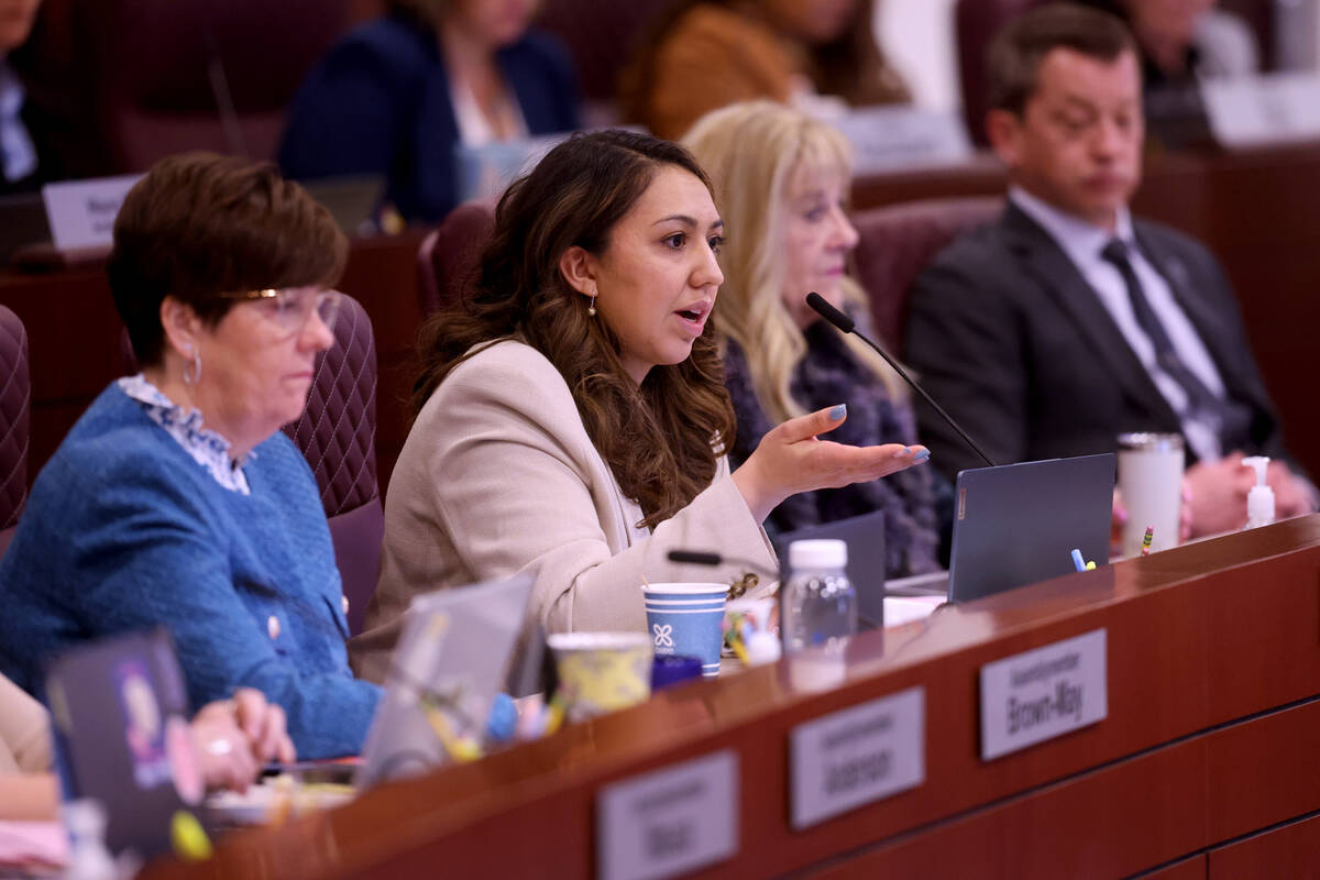 Assembly member Selena Torres-Fossett, D-Las Vegas, questions Lt. Gov. Stavros Anthony about hi ...