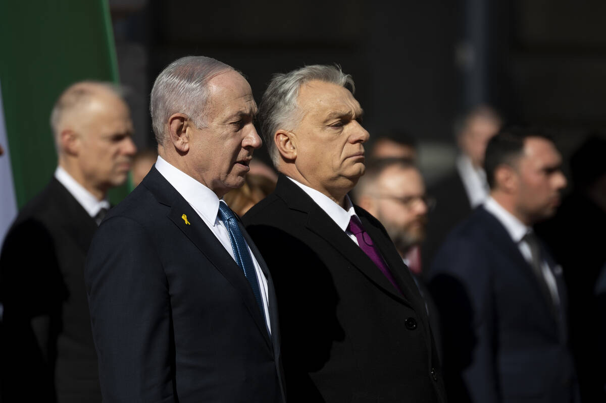 Israeli Prime Minister Benjamin Netanyahu, center left, and Hungarian Prime Minister Viktor Orb ...