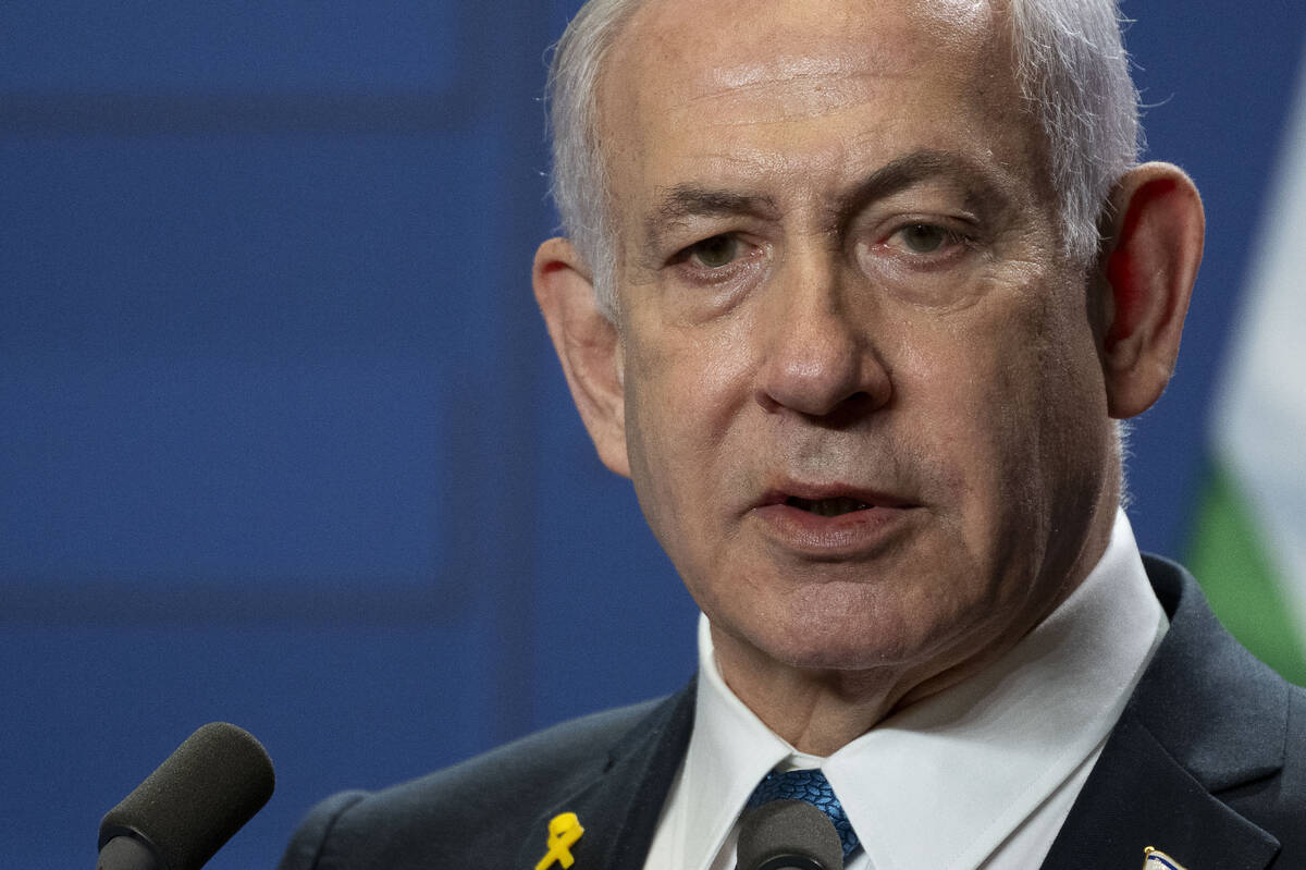 Israeli Prime Minister Benjamin Netanyahu speaks during a press statement at the Carmelite Mona ...